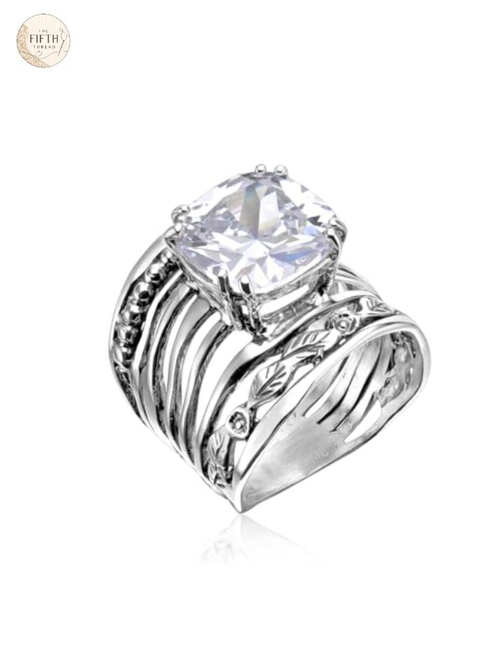 925 Sterling Silver Cushion Cut Statement Ring Size 7
